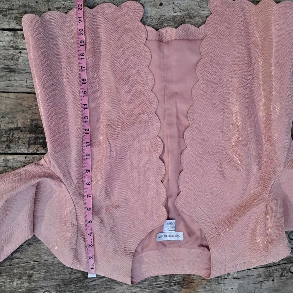 Newport News Womens Leather Size 14 Large Open Front Scallop Blazer Jacket Pink - Picture 8 of 9